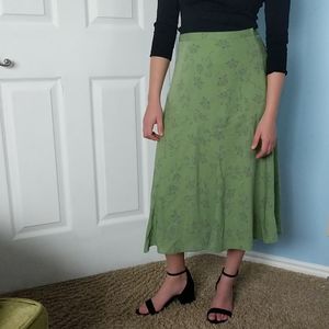 Silk Green print midi Sundance skirt